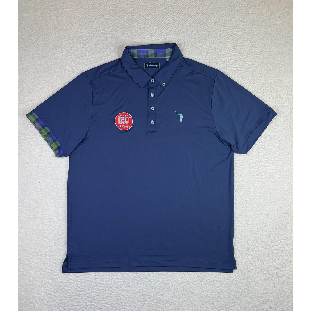 William Murray Polo Shirt Mens Large Blue Sloan Patch Golf Performance Stretch